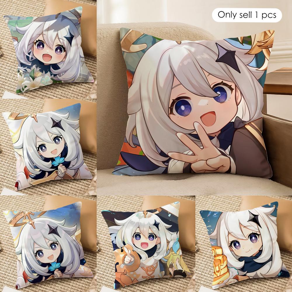 Paimon Cute Genshin Impact Cushion Cover Silky Short Plush Invisible Zipper Dustproof Sofa Pillow Case For Home Decor