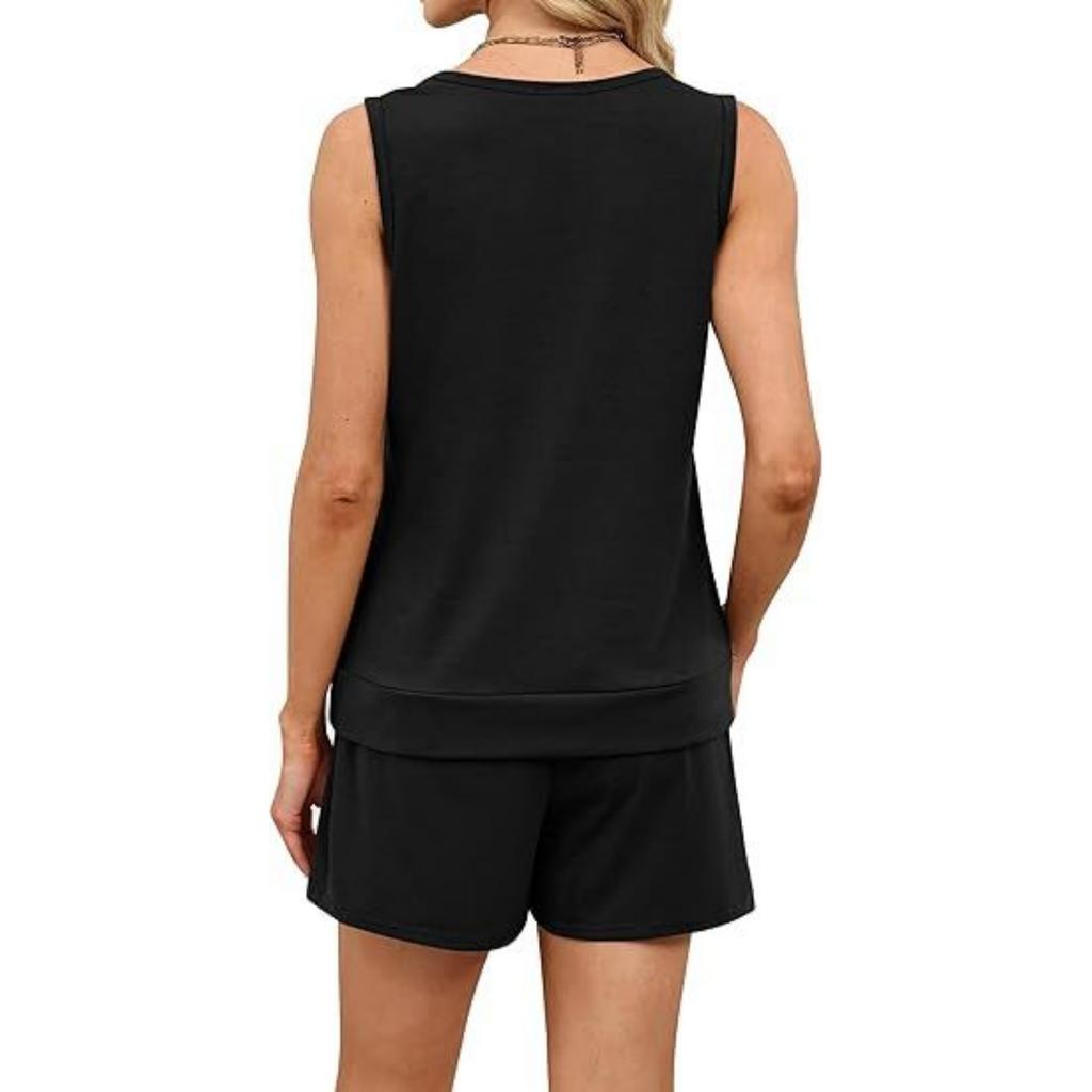 Women's Fashionable Loose Sleeveless Top + Shorts Casual Two-Piece Set