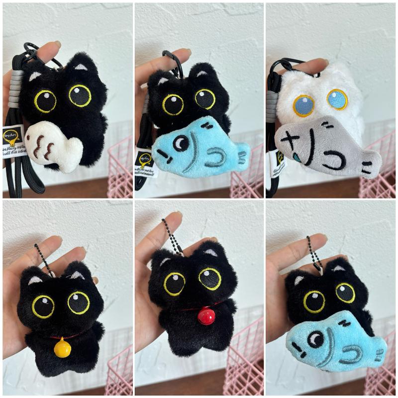 Cute Cartoon Plush Black Cat Keychain Bag Pendant Decoration Kawaii Stuffed Doll Toy Car Keyring Accessories Couples Gift