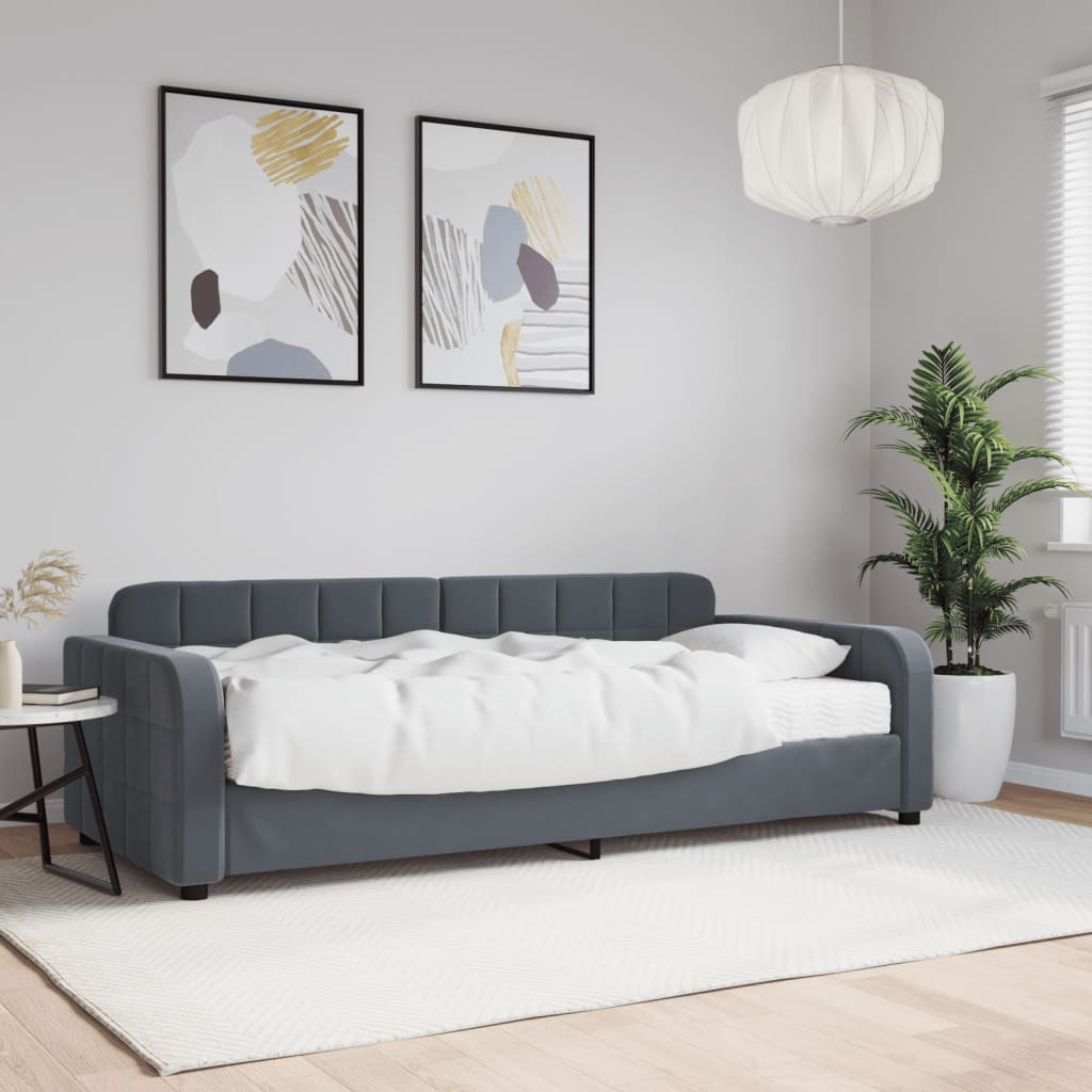 Vidaxl Sofa Z Materacem Do Spania, Ciemnoszara, 90X200 Cm, Aksamit