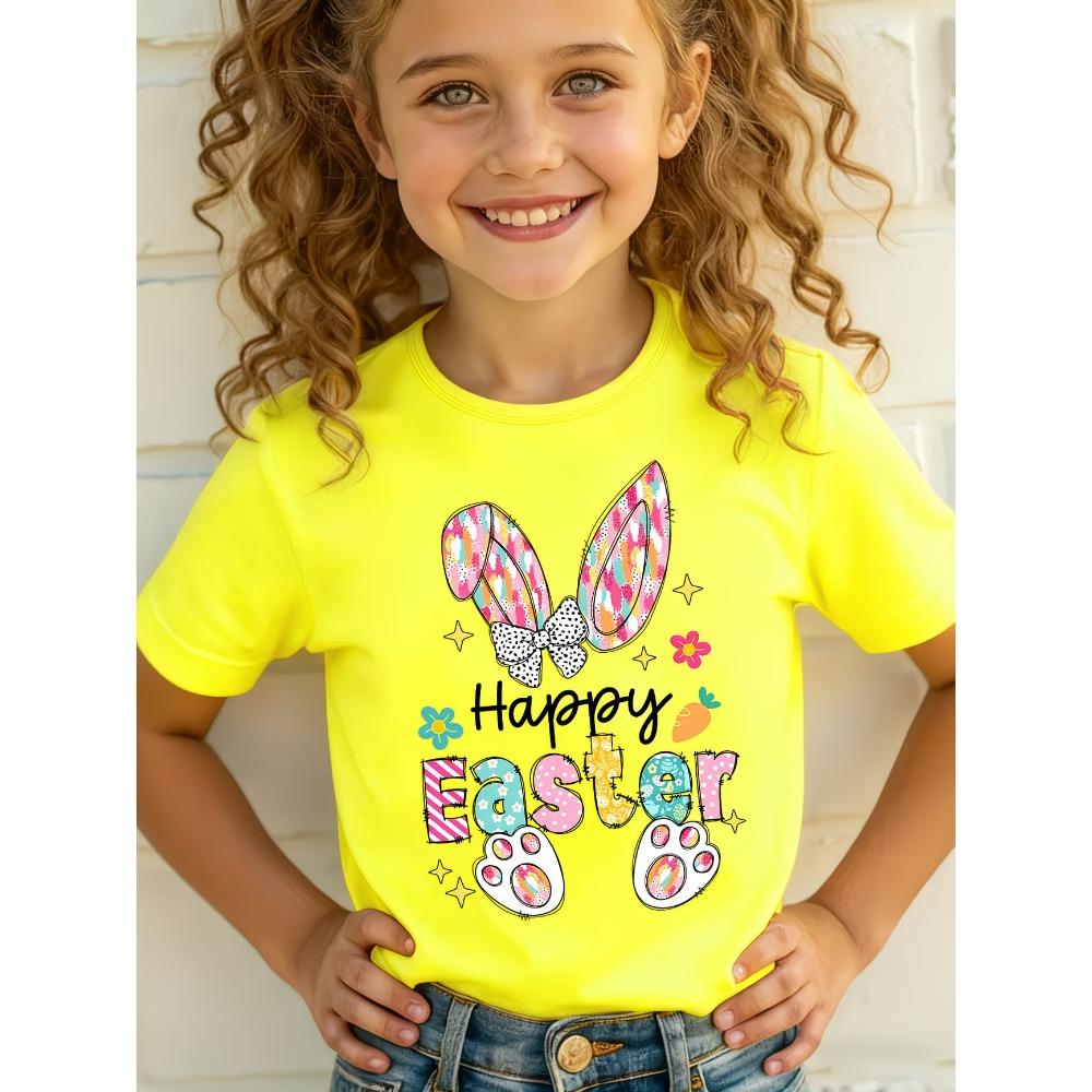 Summer Happy Easter Bunny Print Kids TShirt Cotton Casual Girls Short Sleeve Shirts Sports Fashion Tops Childrens Clothes Tees