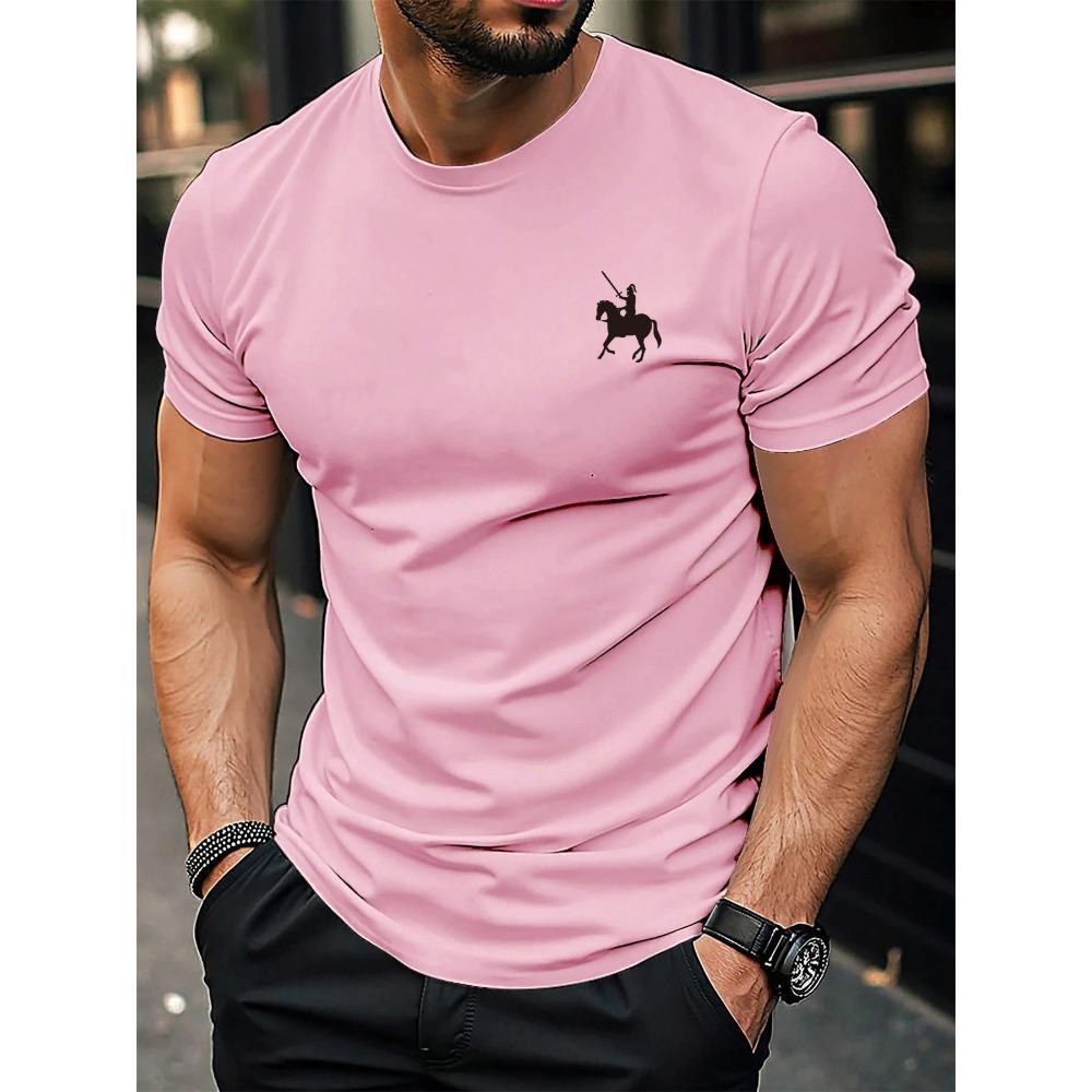 Men's summer 100 cotton fashionable casual loose sports knight pattern printed round neck short sleeved T-shirt top