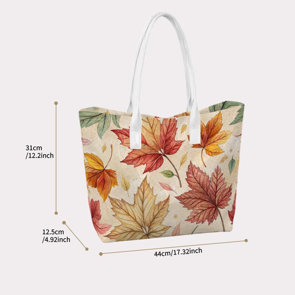 Autumn Maple Leaf Print Tote Bag Large Capacity Casual Daily Shoulder Handbag for Women