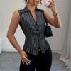 Summer Temperament Striped Sleeveless Shirts Slim Fit Cardigan Women’s Blouses & Shirts