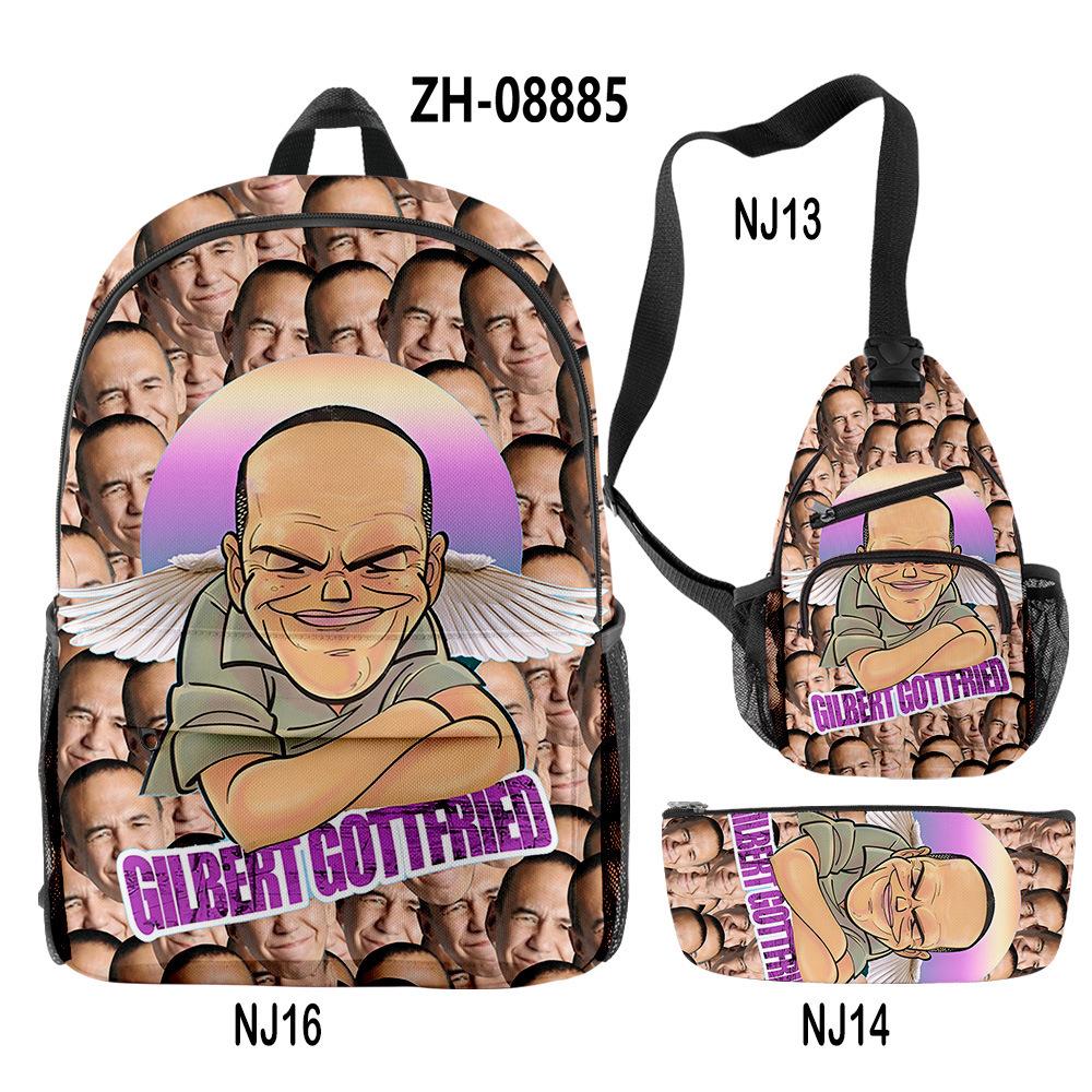 Classic Novelty Peculiar Cool Gilbert GOttfried 3D Print 3pcs/Set Pupil School Bags Travel Laptop Backpack Chest Bag Pencil Case