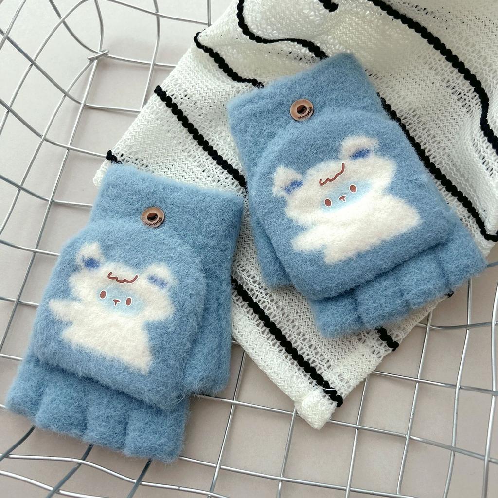 Children's Flip Top Gloves  New Autumn and Winter Cold Proof  Warm and Thickened Five Finger Flip Top Gloves Cartoon Cute