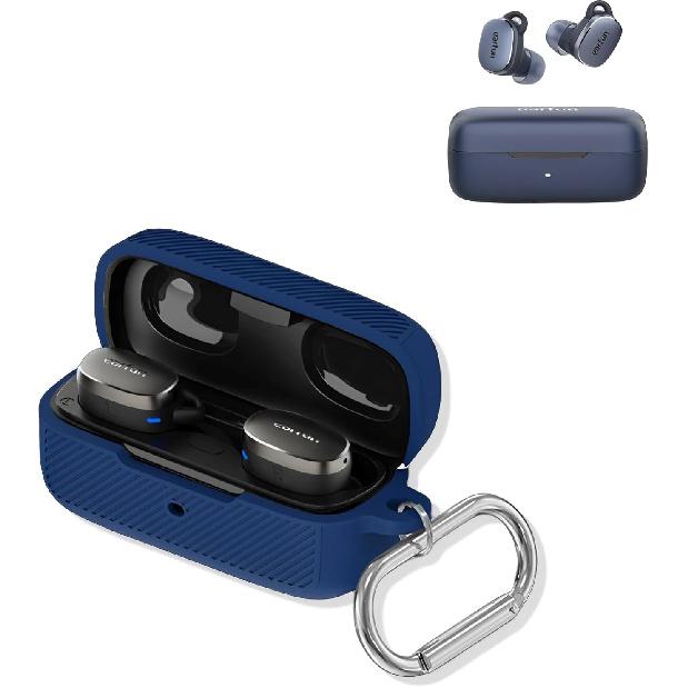 SKPY Premium Silicone Anti-Fall Protective Case Compatible with EarFun Free Pro 3 with Carabiner Protective Cover for Boys Girls Womens Mens