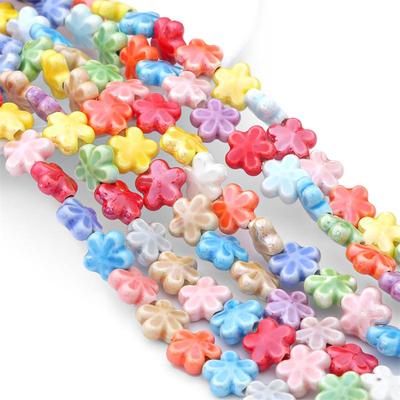 10pcs/Bag 12mm Handmade Colorful Flower Shape Ceramic Charm Beads Porcelain Spacer Beads for Bracelet Necklaces DIY Jewerlry Craft Making