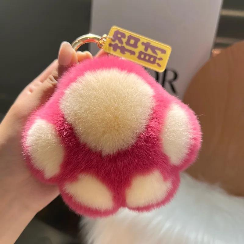 New [cute Little Cat Claw] Real Rex Rabbit Hair Car Keychain Pendant Fur Plush Book Bag Pendant Gift Cute Keychain