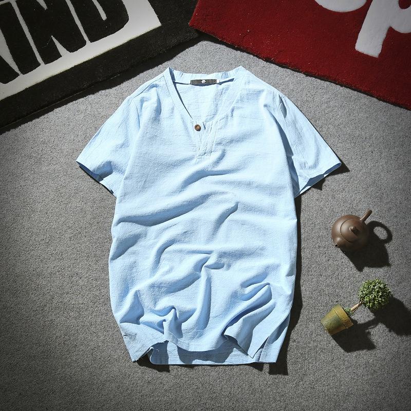 Exquisite 2018 Summer Japanese Linen Short-sleeved T-shirt For Men With Retro Appeal