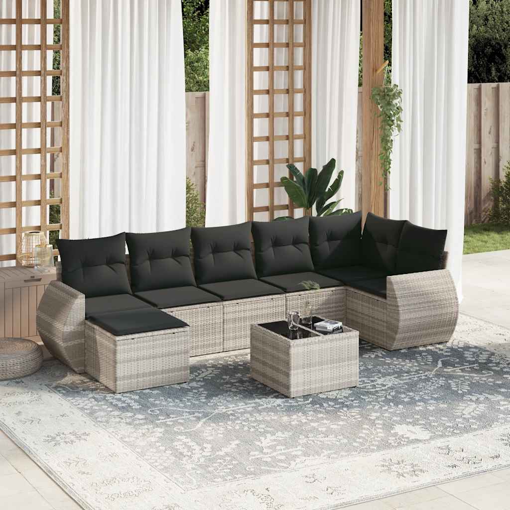 8 piece Garden Sofa Set with Cushions Light Grey Poly Rattan