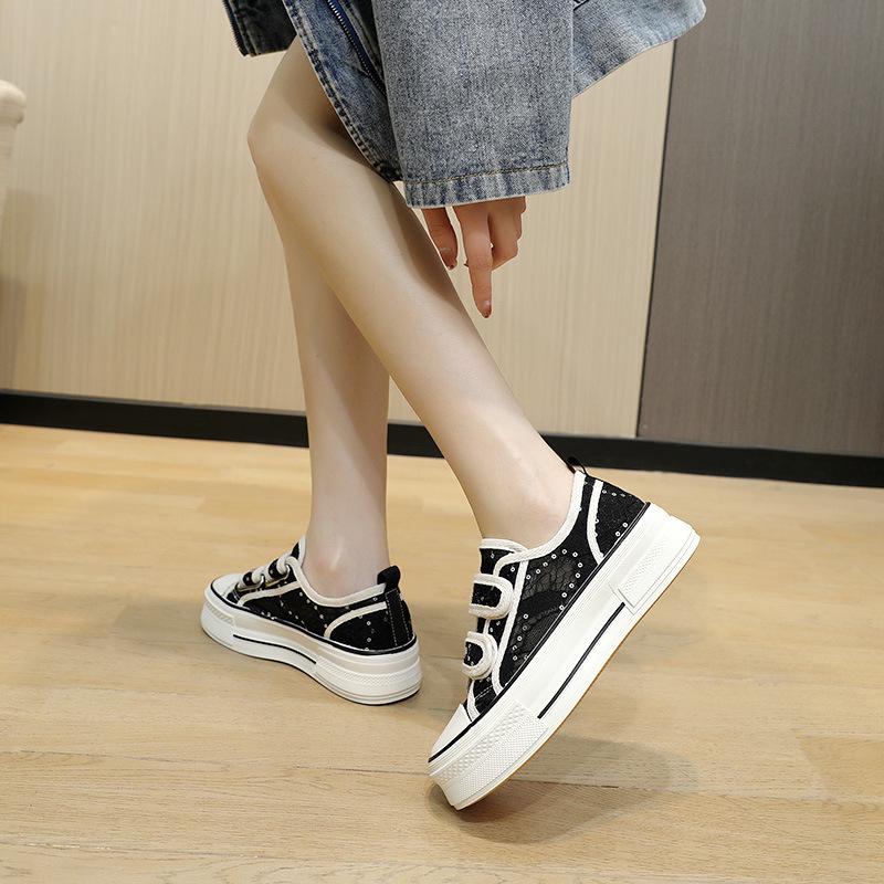 Xk897 New Hollow Mesh Women's Breathable Shoes  Spring and Summer Thick Bottom Increased Velcro All-Match Student Fashion