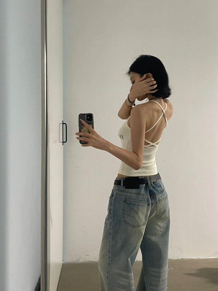 Americké horké dívčí bavlněné tílko bez rukávů - Dámské sladké a pikantní letní oblečení.