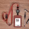 Dual-Use Genuine Leather ID Card Holder with Retractable Lanyard: Horizontal & Vertical Slots for Employee Badge or Exhibition Tag