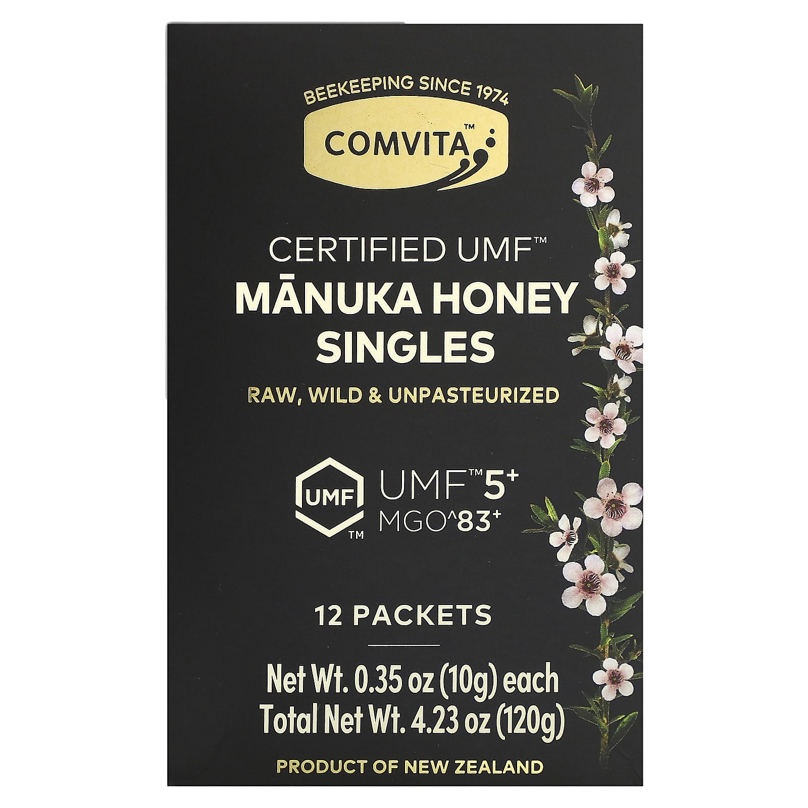 

Comvita, Manuka Honey, UMF 5+, MGO 83+, 12 упак., 10 г (0,35 унції) кожен