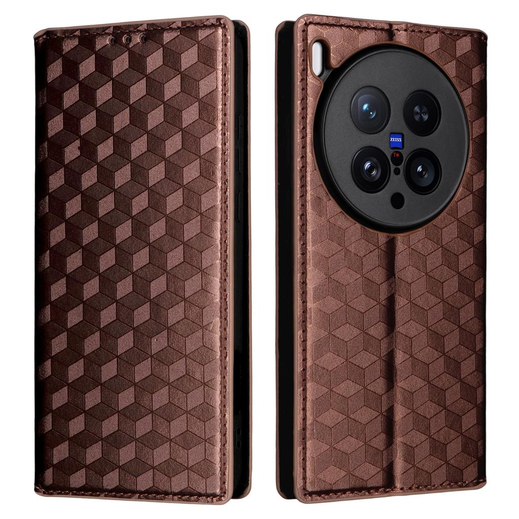 For vivo X200 Ultra 5G Case Wallet Rhombus Imprinted Leather Phone Cover