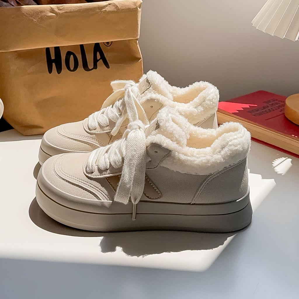 Belle platform German training shoes winter velvet lamb wool snow boots cotton shoes two cotton shoes