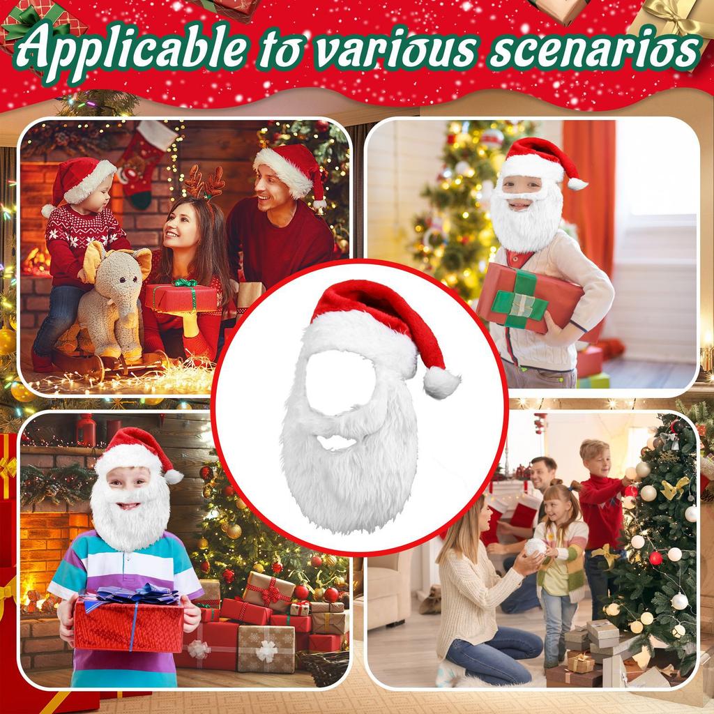 1PC novel Christmas hat (with plush beard), exquisite Santa Claus role-playing, suitable for Christmas surprise gifts