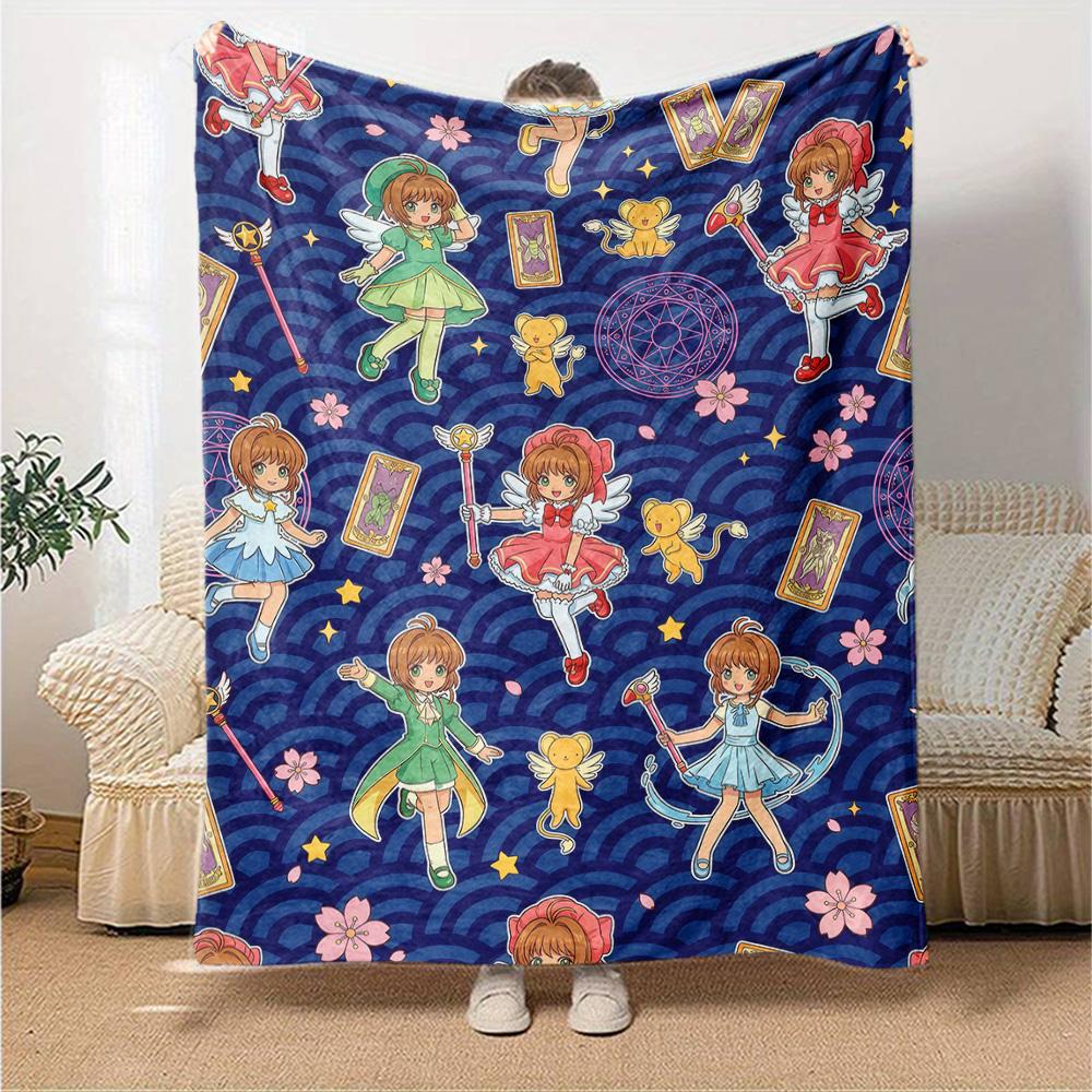 Sakura Kinomoto Print Flannel Blanket High Quality Warm Comfortable Cover for All Seasons Perfect for Gifts Home Decor