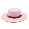 French Double Belt Buckle White Woolen Hat Flat Top Top Hat Female British Retro Style Wide Brim Felt Hat