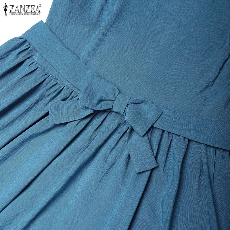 ZANZEA Γυναικείο μονόχρωμο αμάνικο φόρεμα casual με στρογγυλή λαιμόκοψη