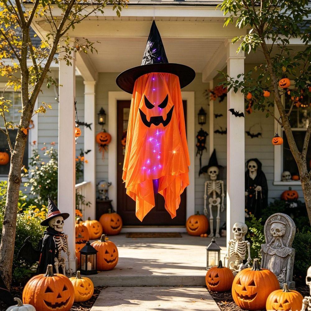String Lights LED Hanging Ornament LED Lighted Witch Hat Ghost Decor  Indoor Home