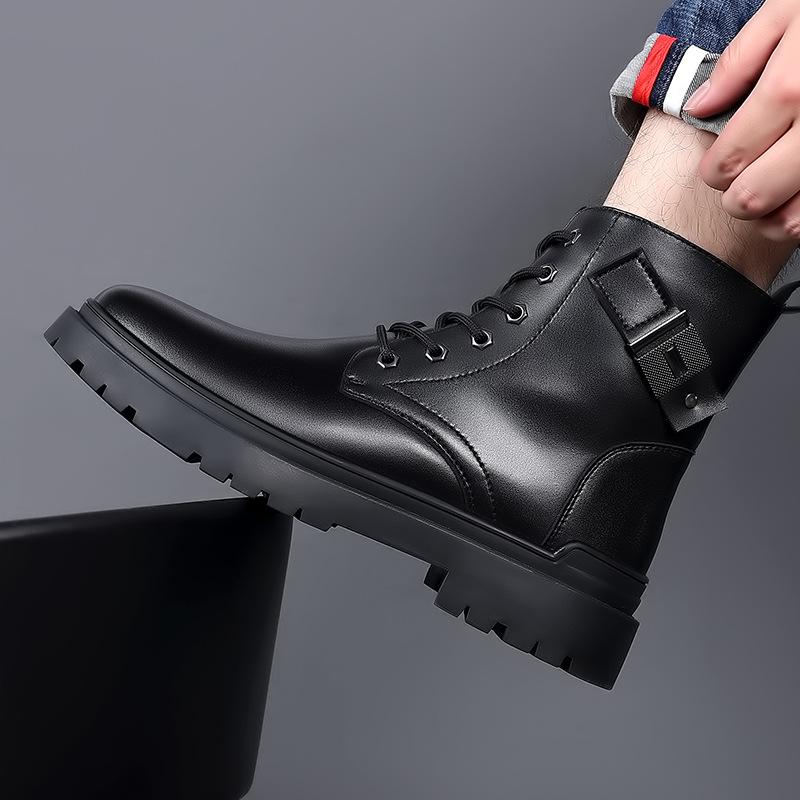 Patent Leather Boots Men's  New Autumn and Winter New Fashion Casual British Style Men's Shoes Genuine Leather High-top Men's Shoes Trend