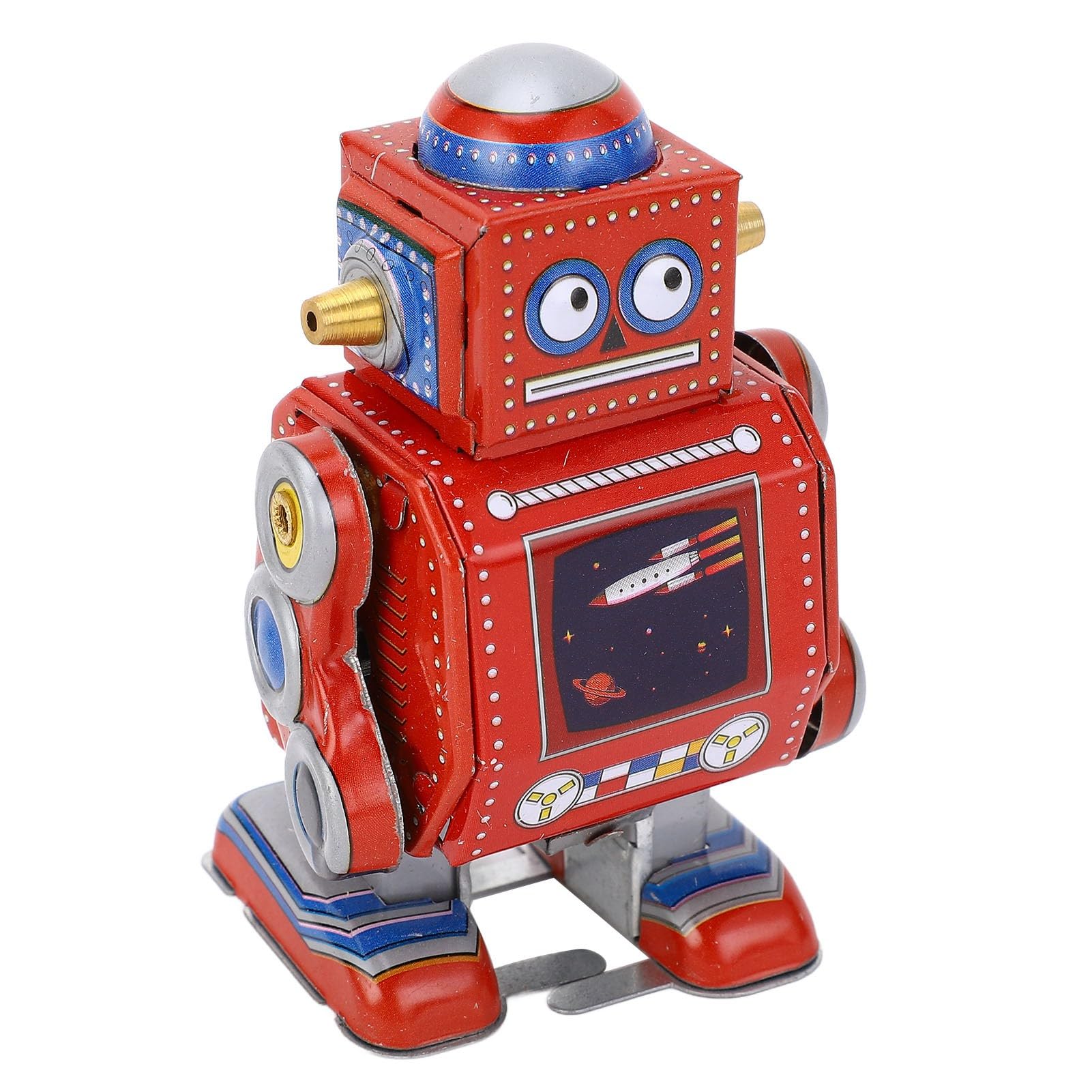 

Robot Vintage Metal Tin Funny Vintage Mechanical Kids Classic Clockwork Tin Tabletop Bookshelf Decorative for Cafes and Bars Wind-up Toy, Robot, Toy,