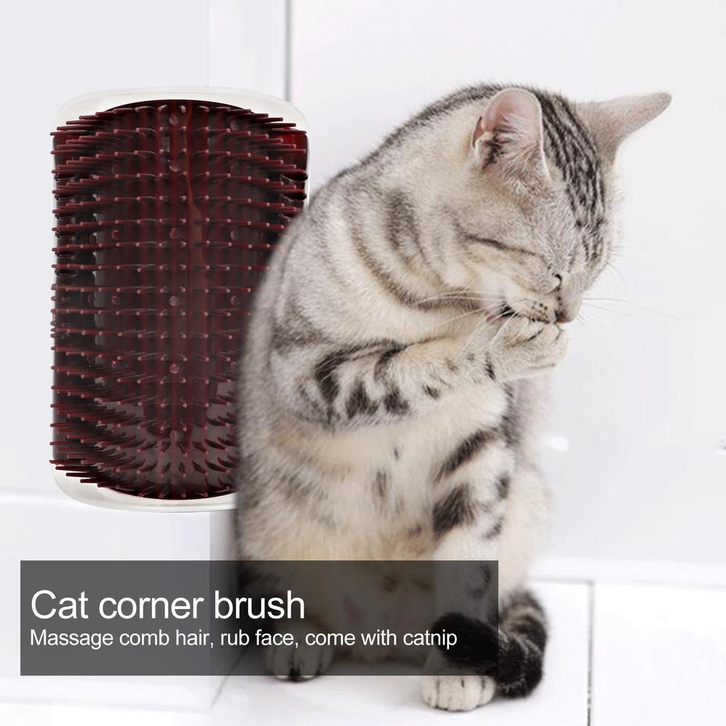 Plastic Cat Self Groomer   Comb Buty Soft Brush Body Scratcher on Wall Corner