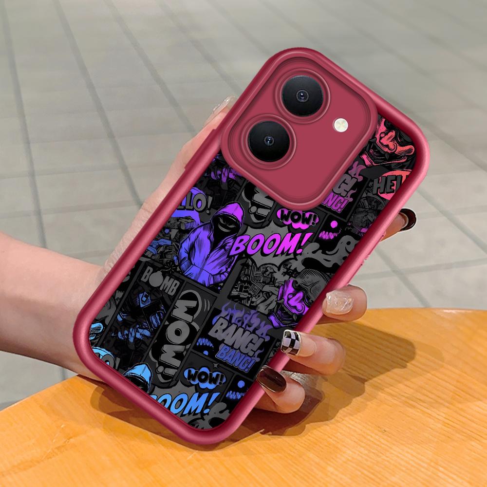 Soft Silicone Square Ladder Printing Pattern Phone Casing Full Cover Camera Shockproof Protection Rubber Case for Vivo