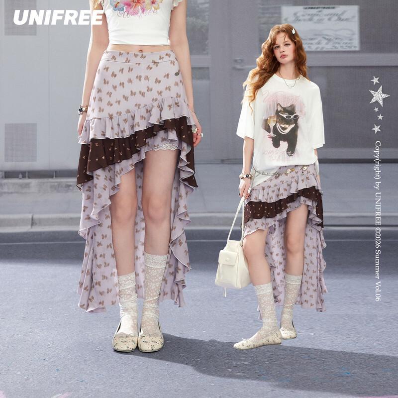 UNIFREE 2026 Summer High-Waist Irregular Hem Skirt M
