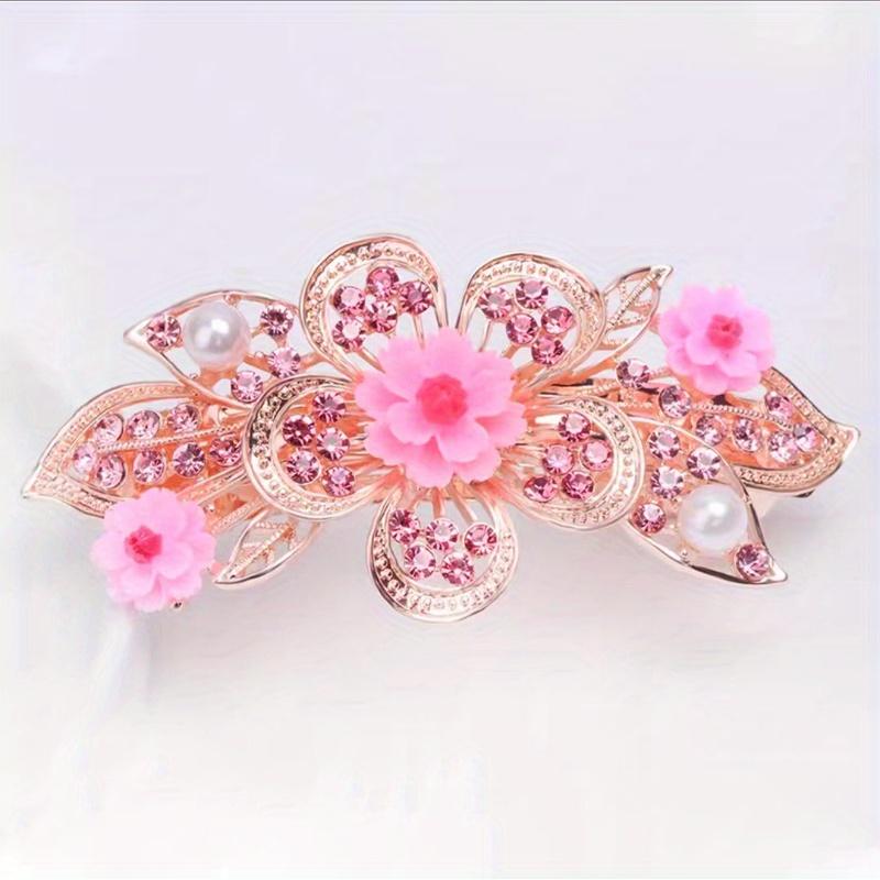 Single Large Large Rhinestone Hair Clip Spring Loaded Rectangular Hairpin with Multicolor Flower Design for Ponytails, Prom, Weddings & Special O