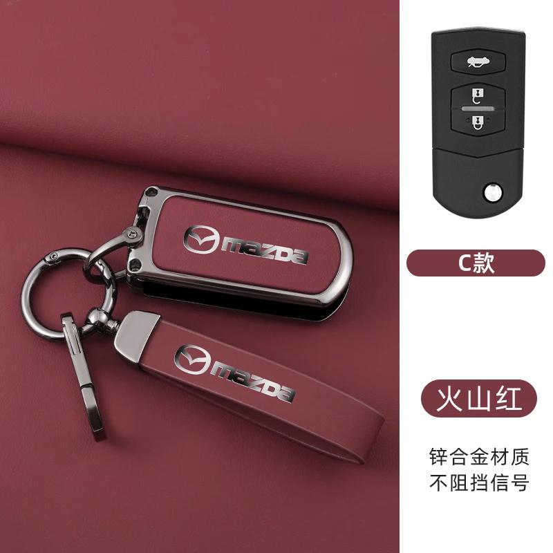 2025 Hot Leather Car Key Case Cover For MAZDA 3 5 6 CX-5 CX-7 CX-9 Miata MX-5 MPS SP23 2 3 Buttons Flip Folding Protector Car Ac