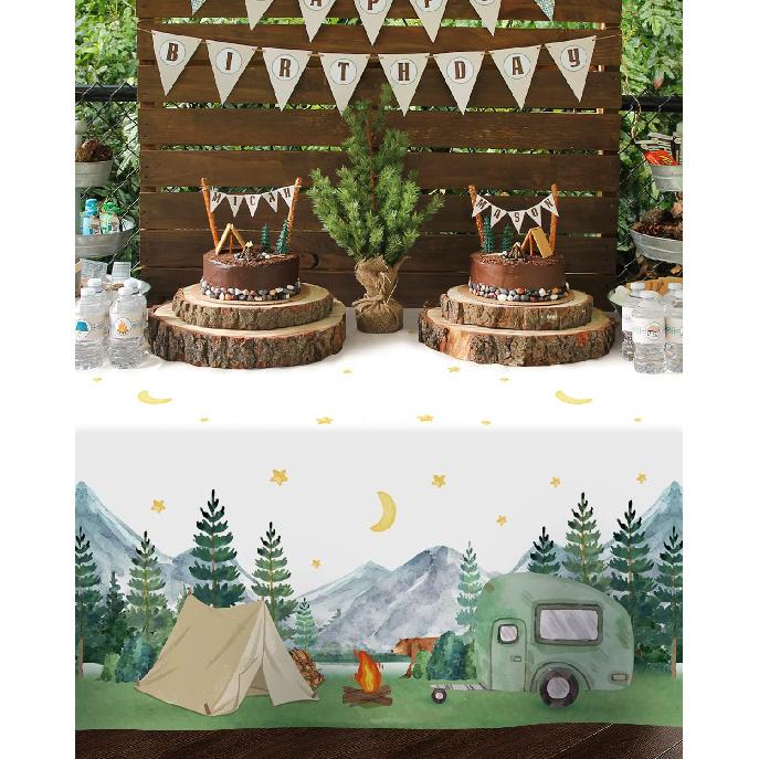 Nefelibata 3 pcs Camping Birthday Decorations Table Cover Waterproof Tablecloths One Happy Camper Party Camping Favors Bachelorette Happy Camper for