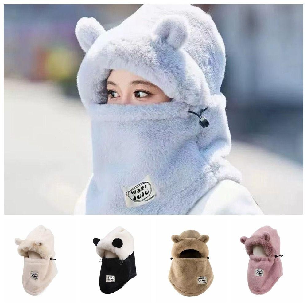 Plush Winter Integrated Scarf Cap Anti-cold Pullover Mask Cap Fashion Mask Woolen Hat Women