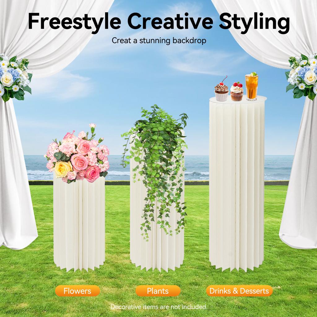 3 PCS Heavy Duty Cardboard Flower Stand Set, 3-Tier Wedding Backdrop Decor for Party Birthday with PVC Plate, Holds 66lbs