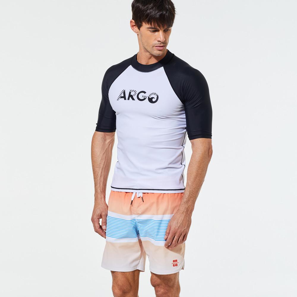 ARGO Hilo Men'S Short Sleeve Rash Guard Boardshorts Set White
