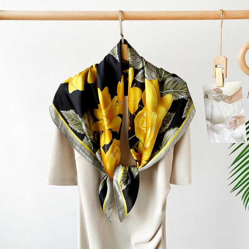 

Атласный большой квадратный шарф шелковый шарф женский имитация шелка набивной шарф темперамент кондиционирование большой платок защита от солнца головной платок 90cm