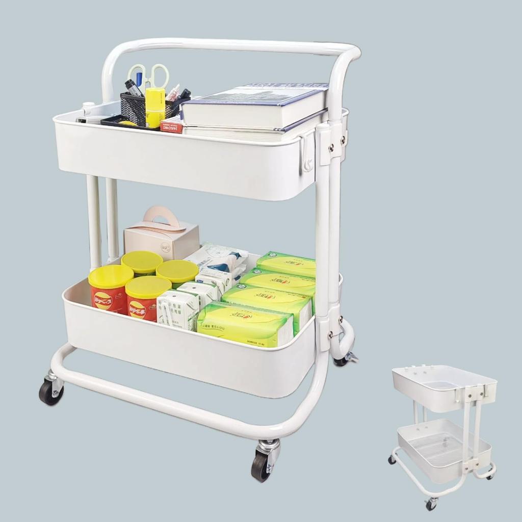 Two-Tier Under-Desk Storage Cart with Casters, Kitchen Storage Cart with Locking Casters, All-Steel Baby Cart, Easy To Move Under Desk, Suitable for