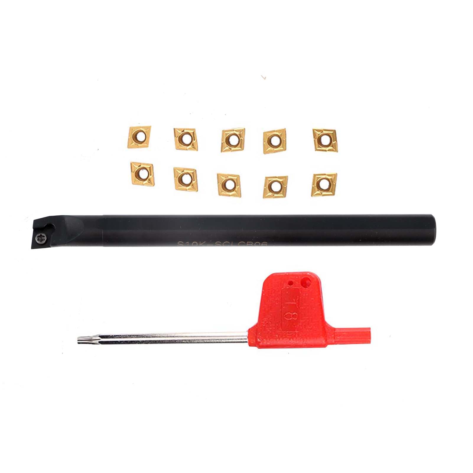 

S10KSCLCR06 Lathe Turning Tool Holder 10pcs CCMT060204HM YBC251 Inserts Wrench чорний