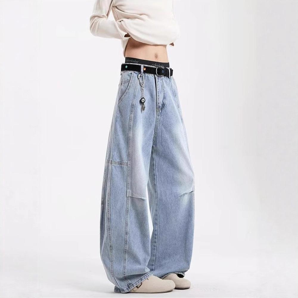 American retro washed pleated straight jeans men's street trendy brand deconstruction loose casual wide-leg scimitar pants