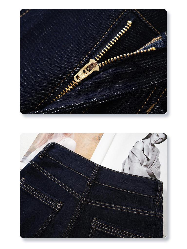 Women's 2025 Dark Blue High-Waisted Straight-Leg Jeans - Loose, Floor-Length Wide-Leg Pants for Spring