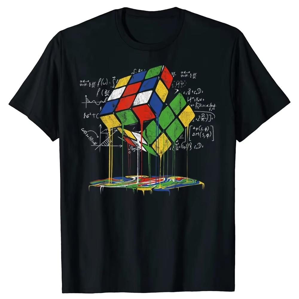 Retro Funny Melting Rubiks Cube Mental Math TShirt Summer Rubiks Cube Pattern Print Mens ShortSleeve TShirt Soft Cotton
