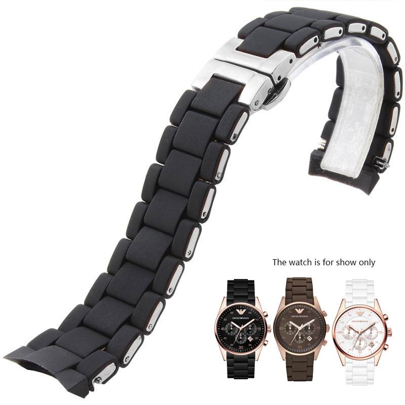 Silicone Stainless Steel Watchband for AR5905 AR5920 AR5890 AR5891 AR5889 Watch Strap 20mm 23mm Black Brown Men Women Bracelet
