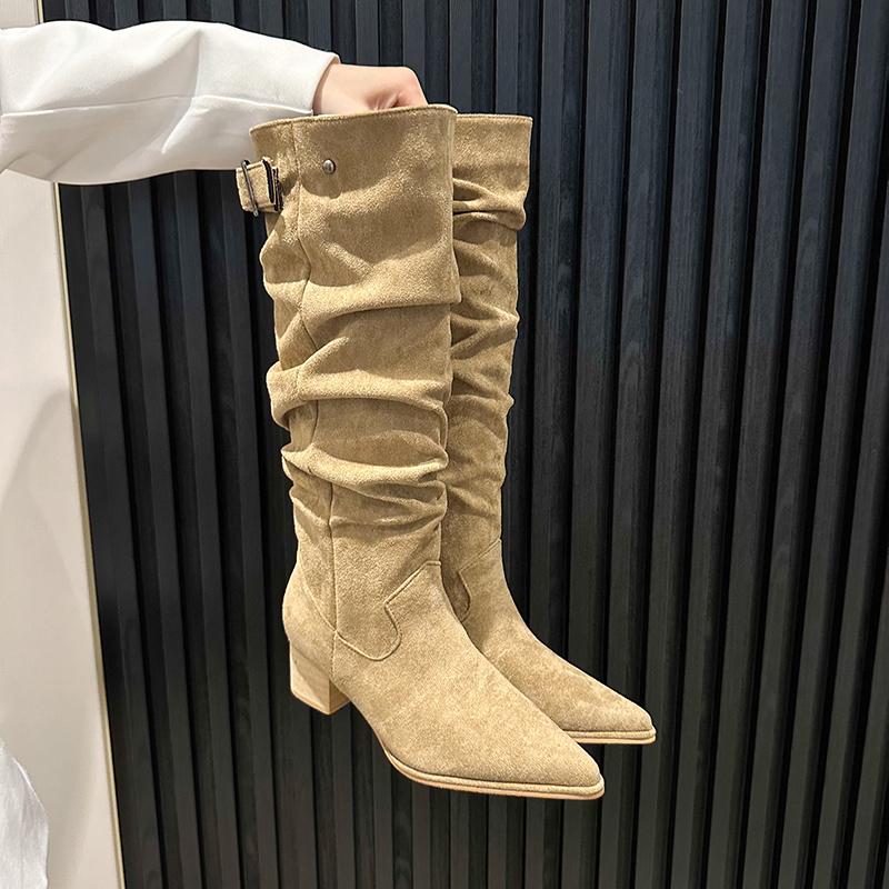 

Сексуальные женские сапоги с острым носком, модные туфли на высоком каблуке, блестящие кожаные туфли, зимние замшевые туфли до колена в готическом стиле Botas Mujer, роскошные туфли-лодочки 37