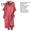 V Neck Midi Dress Summer Women Ruffle Patchwork Cuffs Loose Solid Color A-line Big Swing Half Horn Sleeves Casual Pullover Daily Wear Ruffled