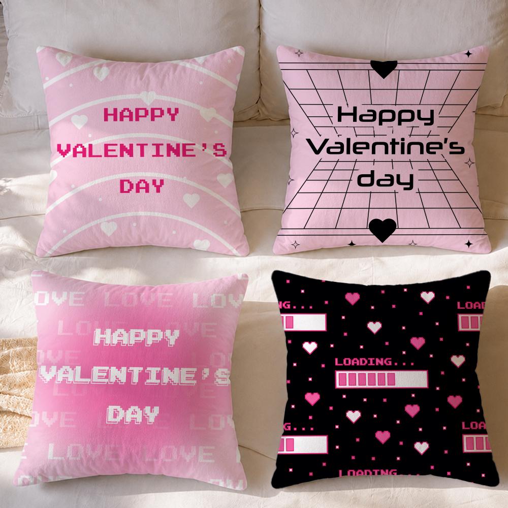 Pattern Valentines Day Cushion Cover Short Plush Cushion Cover Double Sided Print Washable Sofa Pillowcase Home Decor Gift