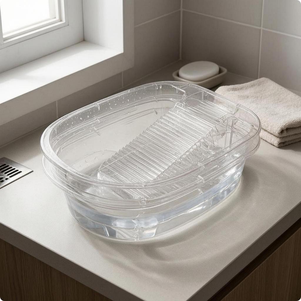 Laundry Basin Thickened Washboard Ribbed Hand Wash Tub for Household Use White L