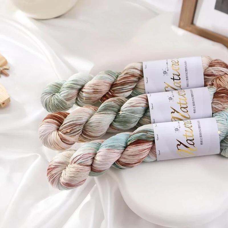 100g/Roll Thin Gradient Color Tencel Sequins Hand-Dyed Lace Yarn for Summer Hand Knitting Crochet Thread for Shawl Scarf 300M