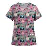 Women's Fashion Printed Short Sleeve V Neck Pattern Tops Pocket Working T-shirts